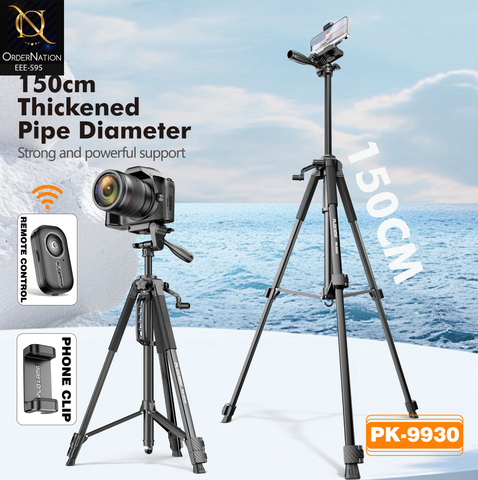 PLOKAMA PK-9930 150CM Camera Tripod Stand | Adjustable Phone Holder, Remote Control & Carry Bag for DSLR, Camcorder & Smartphone