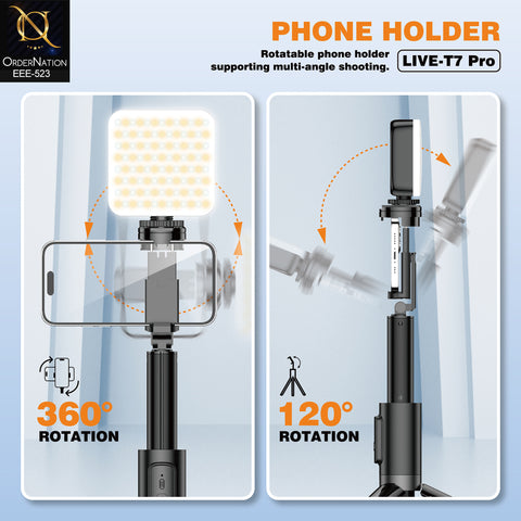 Plokama Live-T7 Pro 170cm LED Selfie Stick with Remote Control, Adjustable Fill Light, 360° Rotation & Tripod Stand