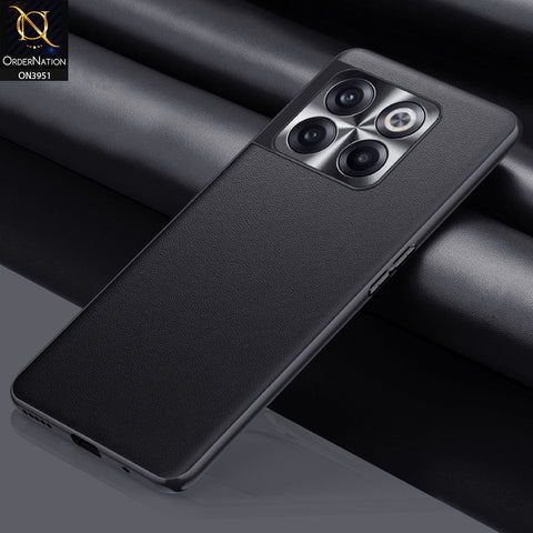 OnePlus 10T Cover - Black - ONation Classy Leather Series - Minimalistic Classic Textured Pu Leather With Attractive Metallic Camera Protection Soft Borders Case