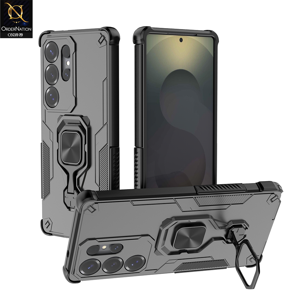 Samsung Galaxy S25 Ultra Cover - Black - New High Grade Quality Armor Case With Metal Ring And KickStand