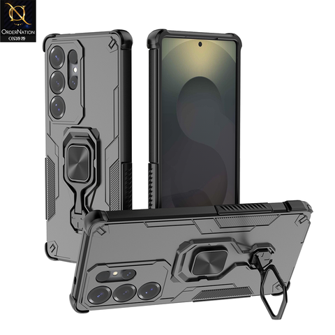 Samsung Galaxy S25 Ultra Cover - Black - New High Grade Quality Armor Case With Metal Ring And KickStand