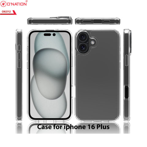 iPhone 16 Plus Cover - Transparent - ONation Crystal Series - Premium Quality Clear Case No Yellowing Back With Smart Shockproof Cushions