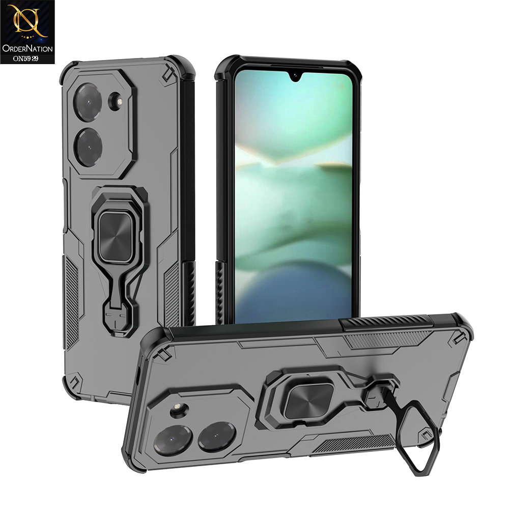 Xiaomi Poco C71 4G Cover - Black - New High Grade Quality Armor Case With Metal Ring And KickStand
