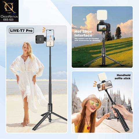 Plokama Live-T7 Pro 170cm LED Selfie Stick with Remote Control, Adjustable Fill Light, 360° Rotation & Tripod Stand