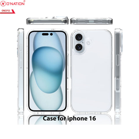 iPhone 16 Cover - Transparent - ONation Crystal Series - Premium Quality Clear Case No Yellowing Back With Smart Shockproof Cushions