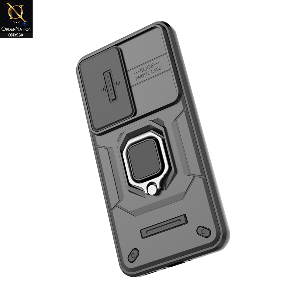 Samsung Galaxy A35 Cover - Black - New High Grade Quality Armor Case With Metal Ring And Kickstand And Sliding Camera Protection