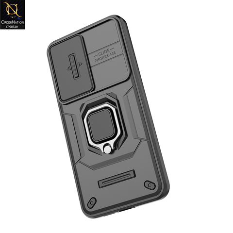 Samsung Galaxy S24 FE Cover - Black - New High Grade Quality Armor Case With Metal Ring And Kickstand And Sliding Camera Protection