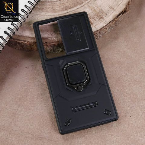 Samsung Galaxy A56 Cover - Black - New High Grade Quality Armor Case With Metal Ring And Kickstand And Sliding Camera Protection