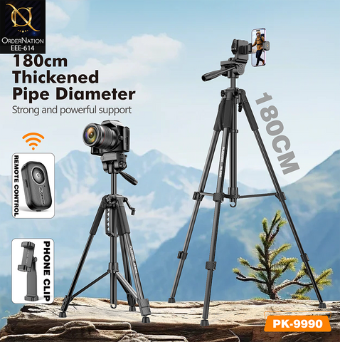 PLOKAMA PK-9990 180cm (71-Inch) Camera Tripod with 360° Head, Phone Holder & Remote Control