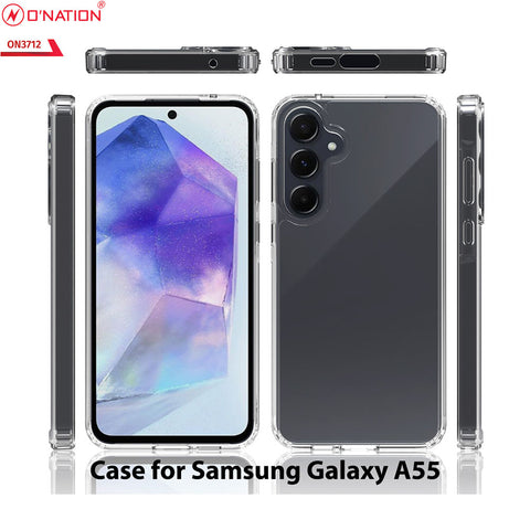 Samsung Galaxy A55 Cover - Transparent - ONation Crystal Series - Premium Quality Clear Case No Yellowing Back With Smart Shockproof Cushions