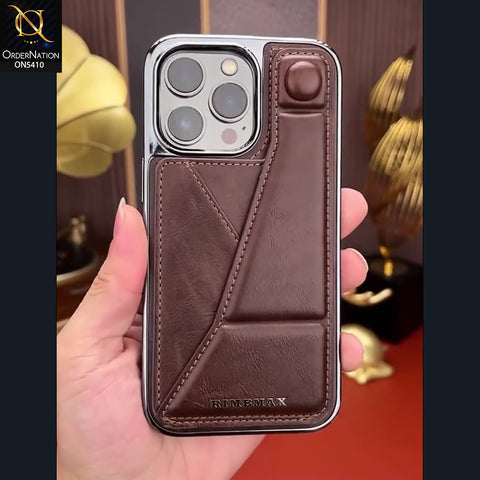 iPhone 16 Pro Max Cover - Dark Brown - Rimbmax Premium Leather Case With Card Holder And Kickstand Holder