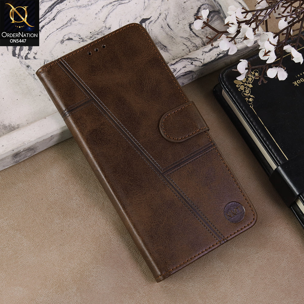 Oppo A6 Cover - Dark Brown  - Premium Leather Megantic Flip Book Covers With Card Holding Option