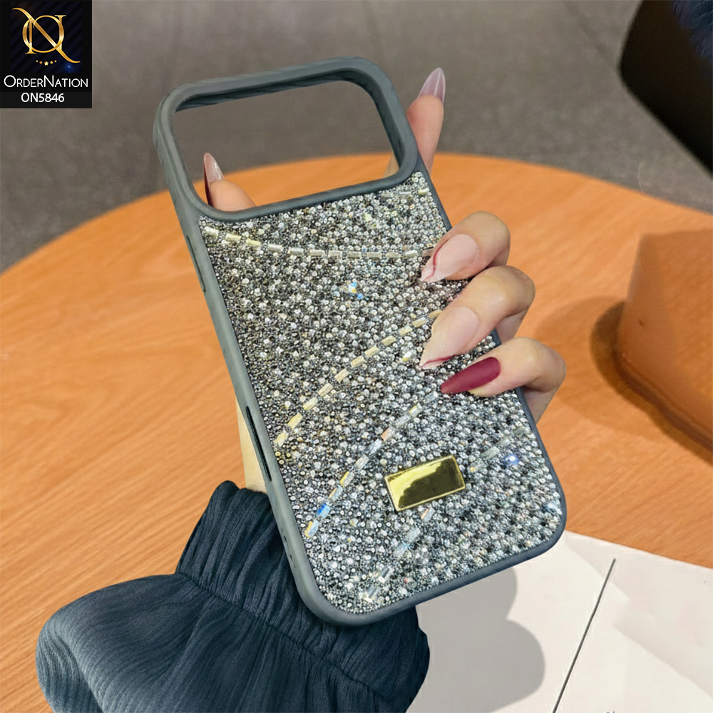 iPhone 17 Pro Max Cover - Gray - New Luxury Bling Rhinestones Diamond Shiny Glitter Soft TPU Case