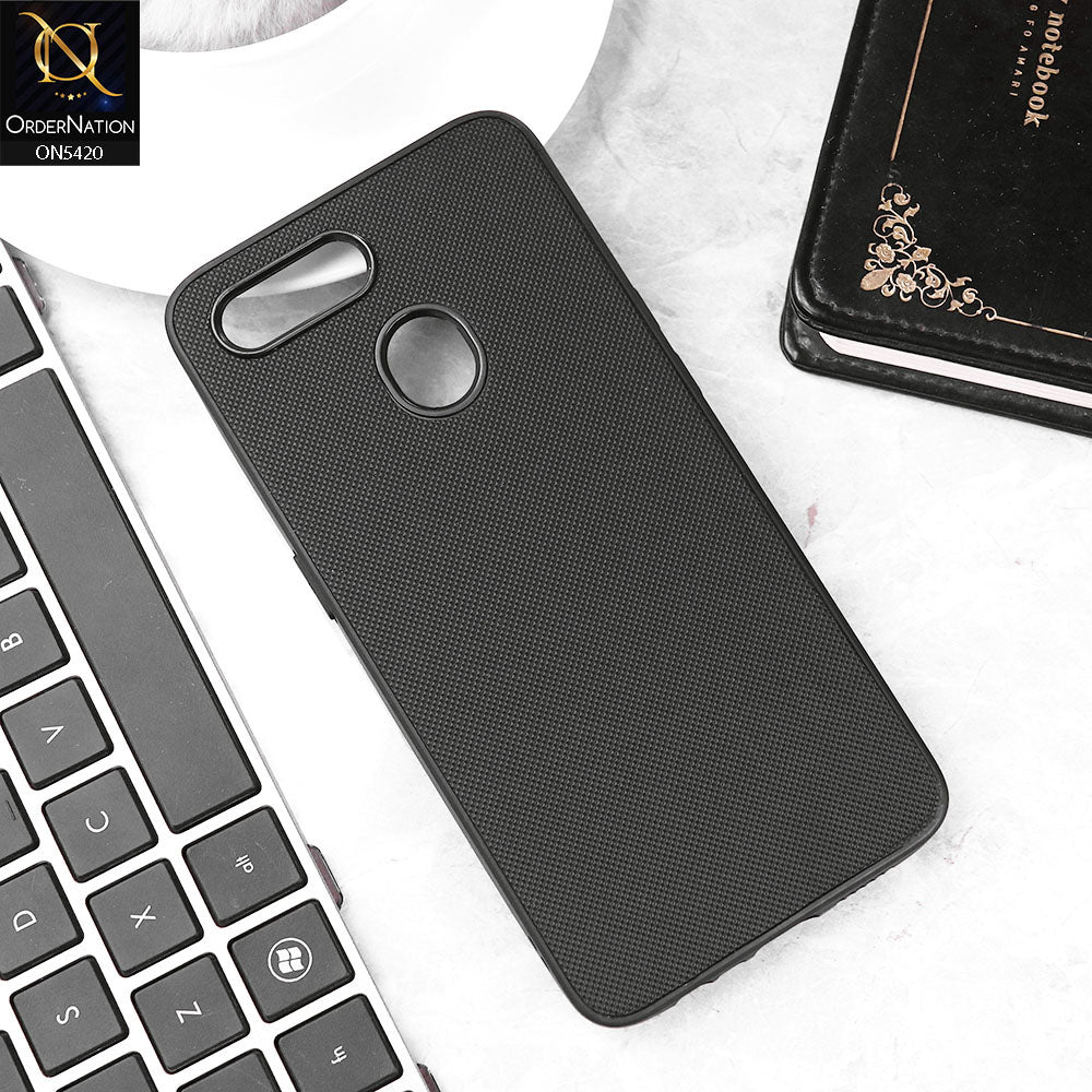 Oppo A7 Cover - Black - New Dotted Leather Texture Soft Borders Case