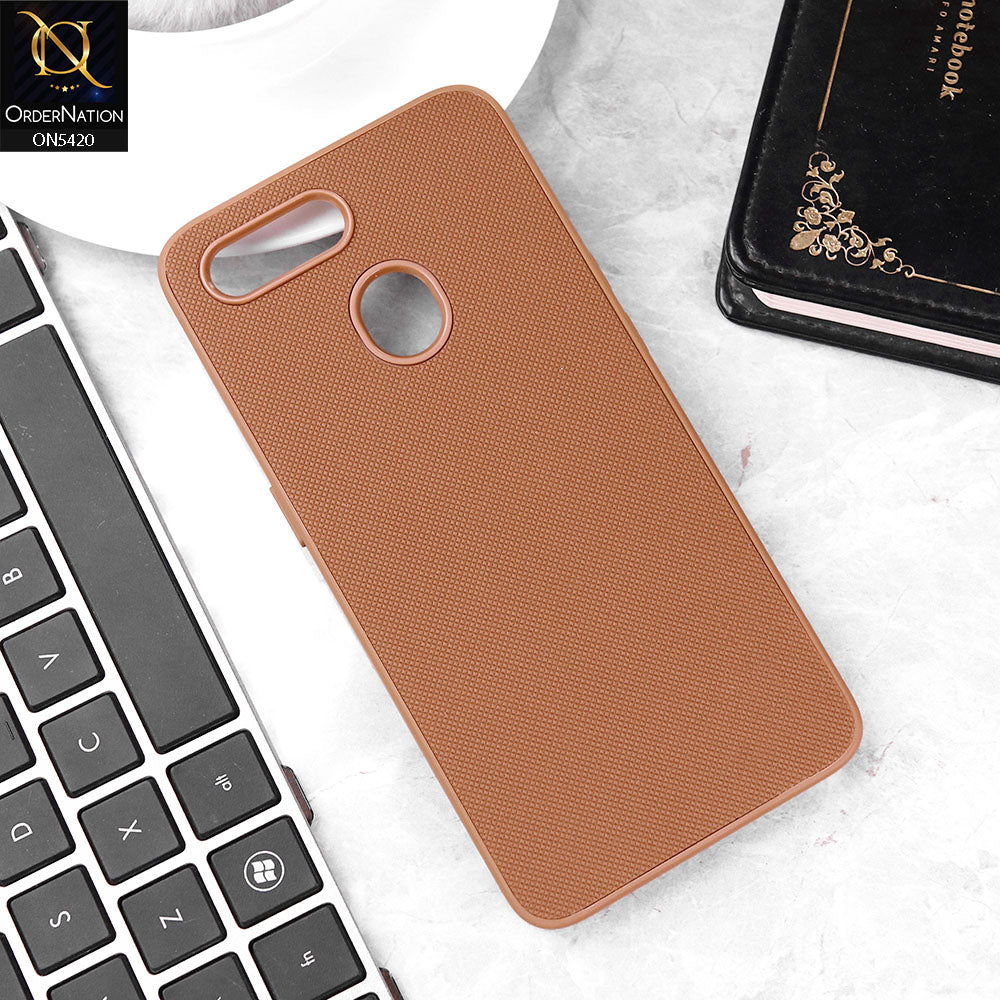Oppo A12 Cover - Brown - New Dotted Leather Texture Soft Borders Case