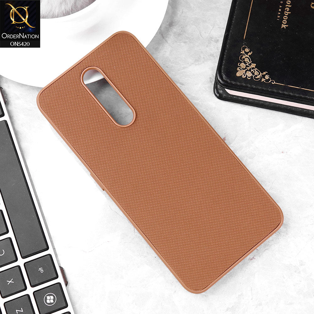 Oppo F11 Cover - Brown - New Dotted Leather Texture Soft Borders Case