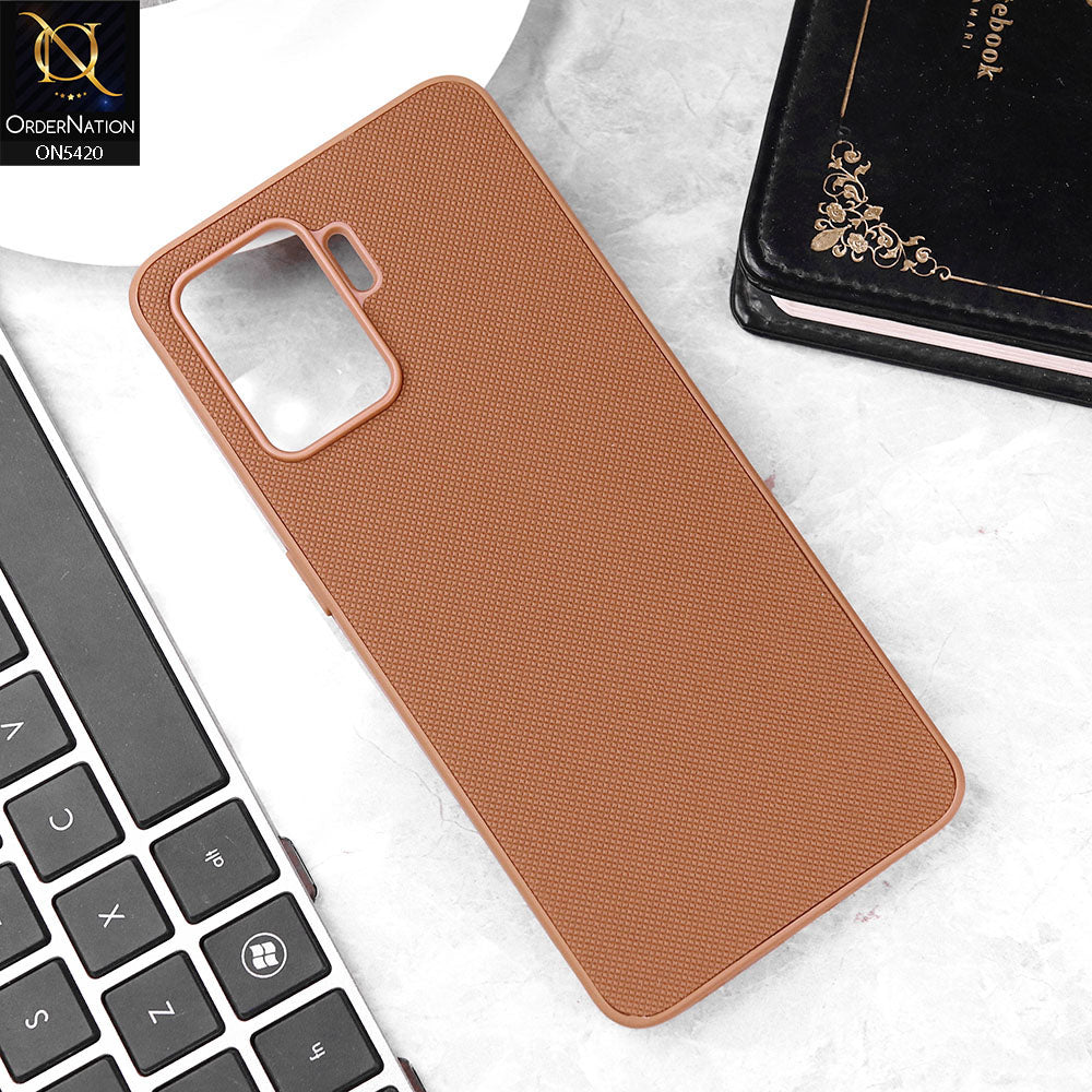 Oppo F19 Pro Cover - Brown - New Dotted Leather Texture Soft Borders Case