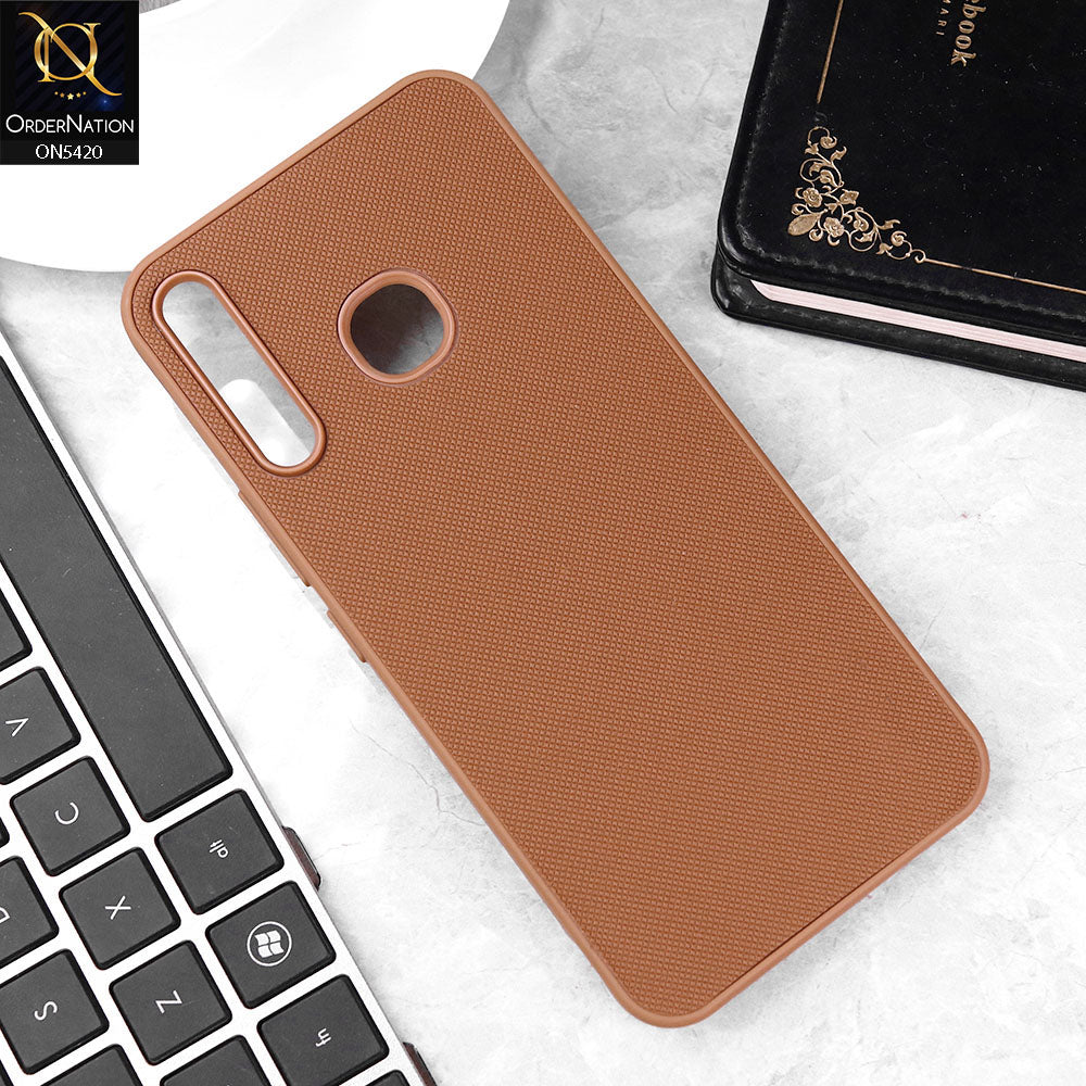 Tecno Camon 12 Cover - Brown - New Dotted Leather Texture Soft Borders Case
