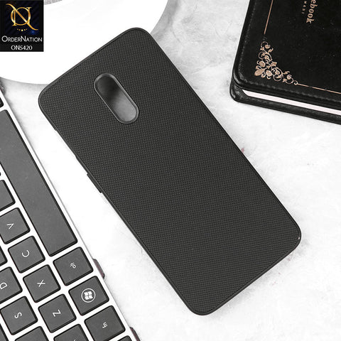 OnePlus 6T Cover - Black - New Dotted Leather Texture Soft Borders Case