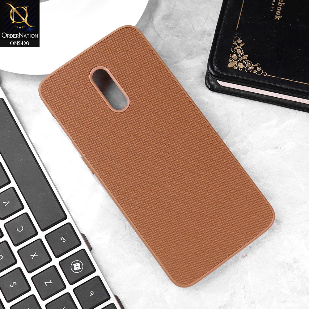 OnePlus 7 Cover - Brown - New Dotted Leather Texture Soft Borders Case