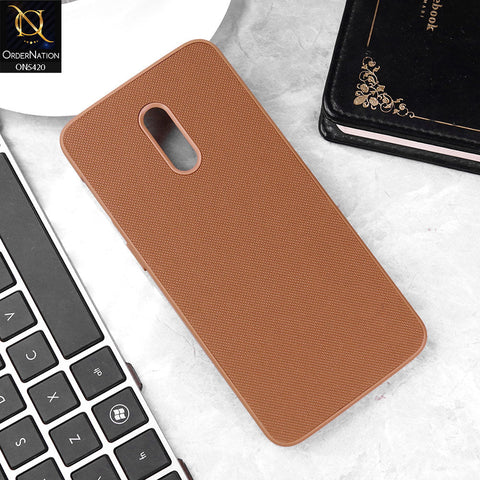 OnePlus 7 Cover - Brown - New Dotted Leather Texture Soft Borders Case