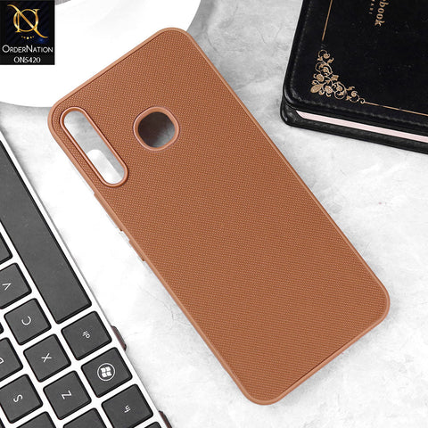 Vivo Y19 Cover - Brown - New Dotted Leather Texture Soft Borders Case