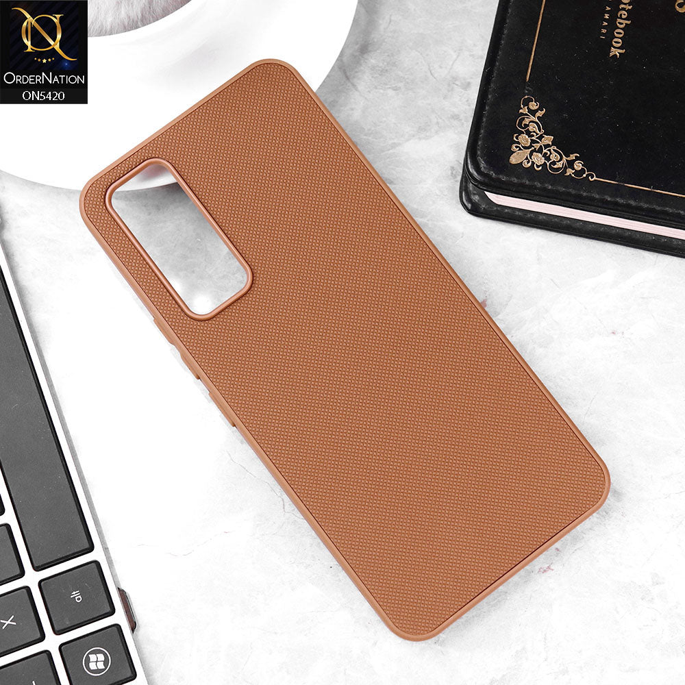 Vivo Y33 Cover - Brown - New Dotted Leather Texture Soft Borders Case