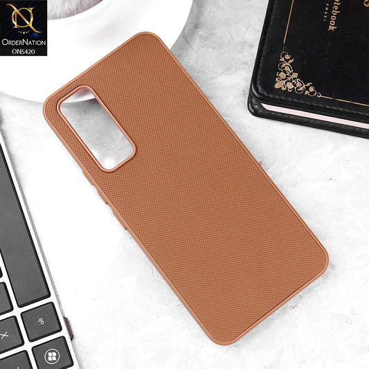 Vivo Y53s 4G Cover - Brown - New Dotted Leather Texture Soft Borders Case