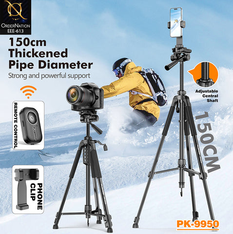 Plokama PK-9950 59-Inch 150cm Camera Tripod with 360° Head, Phone Holder & Remote Control