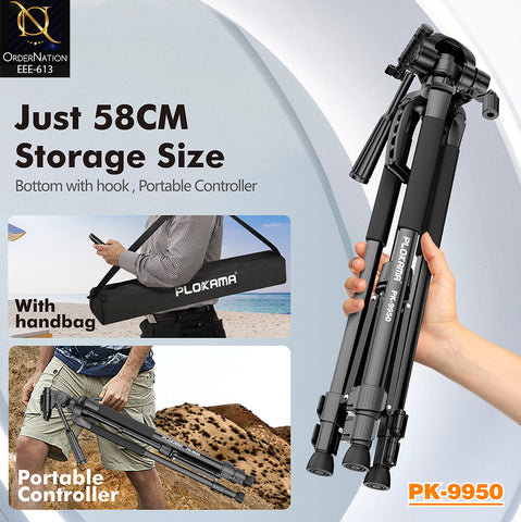 Plokama PK-9950 59-Inch 150cm Camera Tripod with 360° Head, Phone Holder & Remote Control