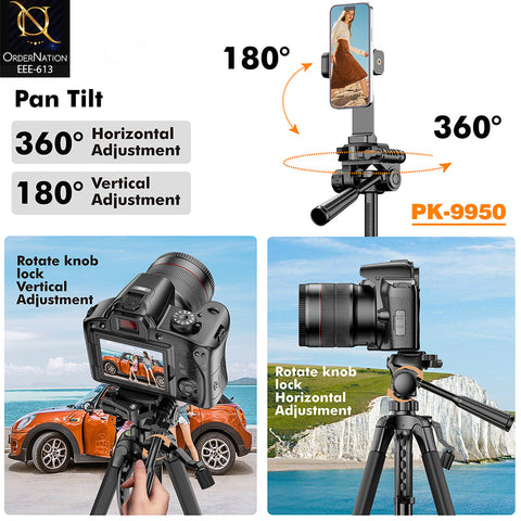 Plokama PK-9950 59-Inch 150cm Camera Tripod with 360° Head, Phone Holder & Remote Control