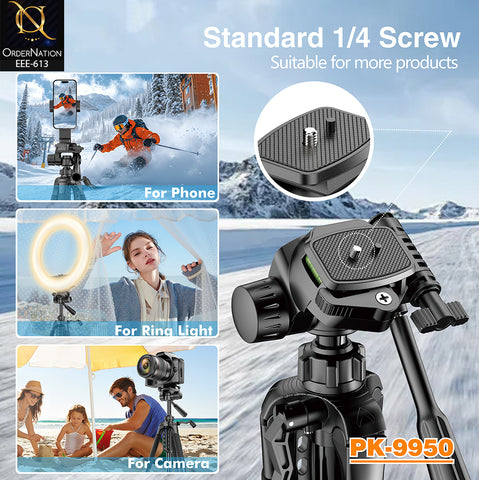 Plokama PK-9950 59-Inch 150cm Camera Tripod with 360° Head, Phone Holder & Remote Control