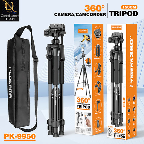 Plokama PK-9950 59-Inch 150cm Camera Tripod with 360° Head, Phone Holder & Remote Control