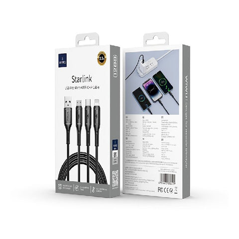 WIWU WI-C045 USB TO 3 IN 1 CABLE -  BLACK