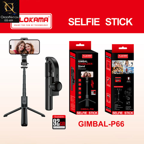 PLOKAMA GIMBAL-P66 92cm 3-in-1 Gimbal Selfie Stick Tripod with Anti-Shake & Bluetooth Remote