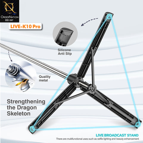 PLOKAMA LIVE-K10 Pro 200cm Selfie Stick Tripod with Dual LED Fill Lights, Bluetooth Remote & 360° Rotation