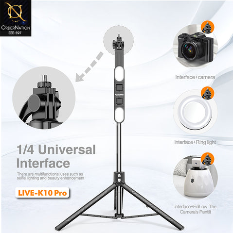 PLOKAMA LIVE-K10 Pro 200cm Selfie Stick Tripod with Dual LED Fill Lights, Bluetooth Remote & 360° Rotation