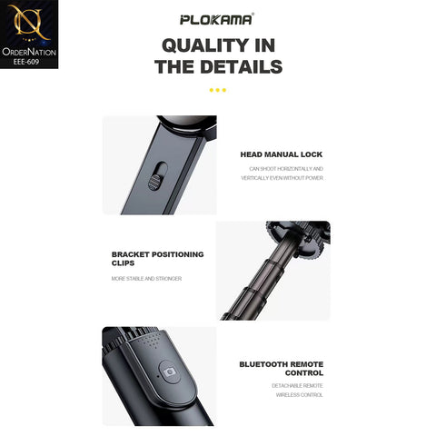 PLOKAMA GIMBAL-P66 92cm 3-in-1 Gimbal Selfie Stick Tripod with Anti-Shake & Bluetooth Remote