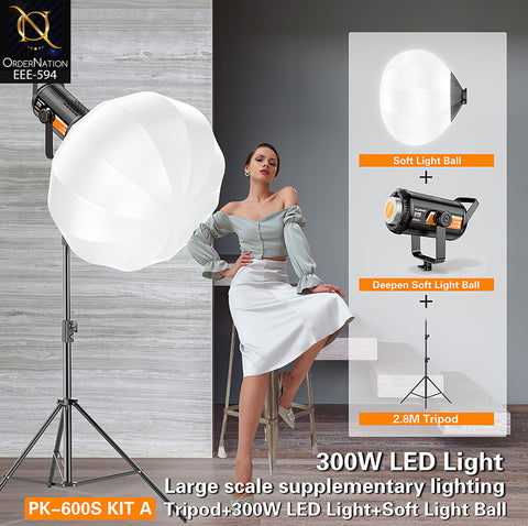 PLOKAMA PK-600S 300W Bi-Color LED Studio Light Kit with 65cm Lantern Softbox & 2.8m Stand
