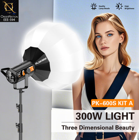 PLOKAMA PK-600S 300W Bi-Color LED Studio Light Kit with 65cm Lantern Softbox & 2.8m Stand