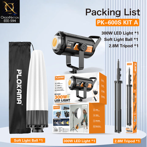PLOKAMA PK-600S 300W Bi-Color LED Studio Light Kit with 65cm Lantern Softbox & 2.8m Stand