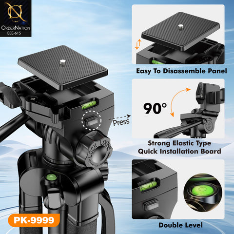 PLOKAMA PK-9999 2.1M Camera Tripod Stand with 360° Pan Head for DSLR, Camcorder & Mobile