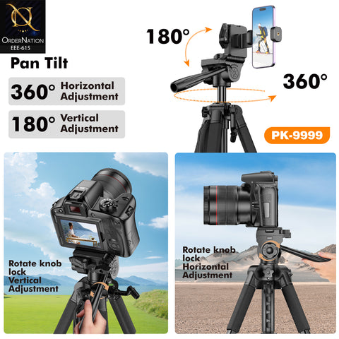 PLOKAMA PK-9999 2.1M Camera Tripod Stand with 360° Pan Head for DSLR, Camcorder & Mobile