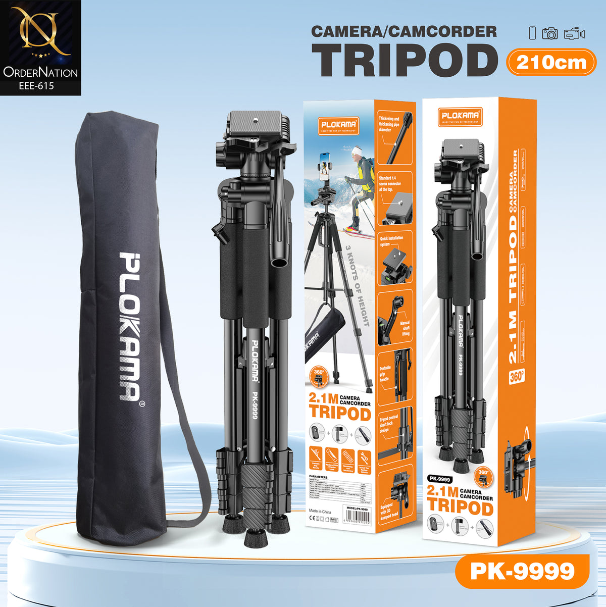 PLOKAMA PK-9999 2.1M Camera Tripod Stand with 360° Pan Head for DSLR, Camcorder & Mobile