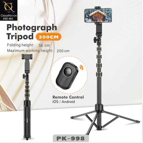 Plokama PK-998 Professional 200cm Photograph Tripod Stand with Wireless Shutter Remote