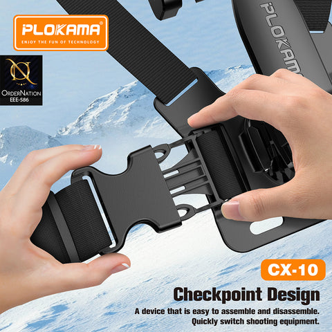 PLOKAMA CX-10 Chest Mount Holder for Phone & Action Camera - 360° POV Harness - For vlogs and films