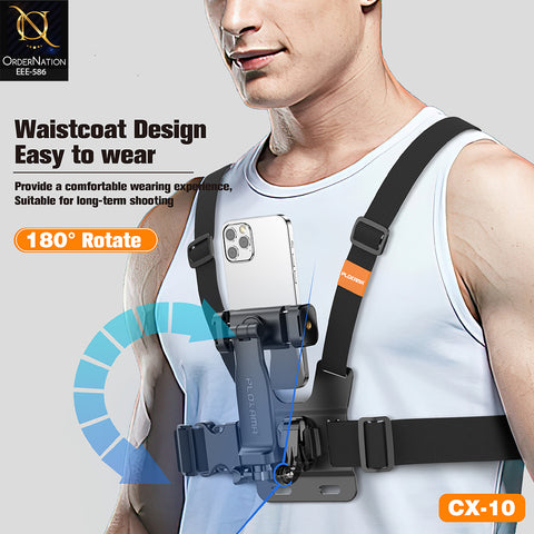 PLOKAMA CX-10 Chest Mount Holder for Phone & Action Camera - 360° POV Harness - For vlogs and films