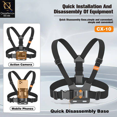 PLOKAMA CX-10 Chest Mount Holder for Phone & Action Camera - 360° POV Harness - For vlogs and films