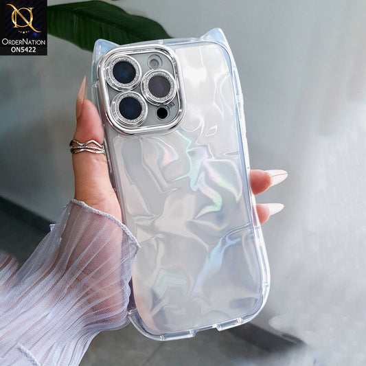 iPhone 13 Pro Max Cover - Silver - Cute 3D Kawaii Glitter Sparkle Laser Water Ripple Pattern Curly Wavy With Camera Lens Protection Case
