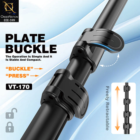 PLOKAMA VT-170 170cm Adjustable Alloy Tripod with Bluetooth Remote, 360° Rotation & Phone Holder